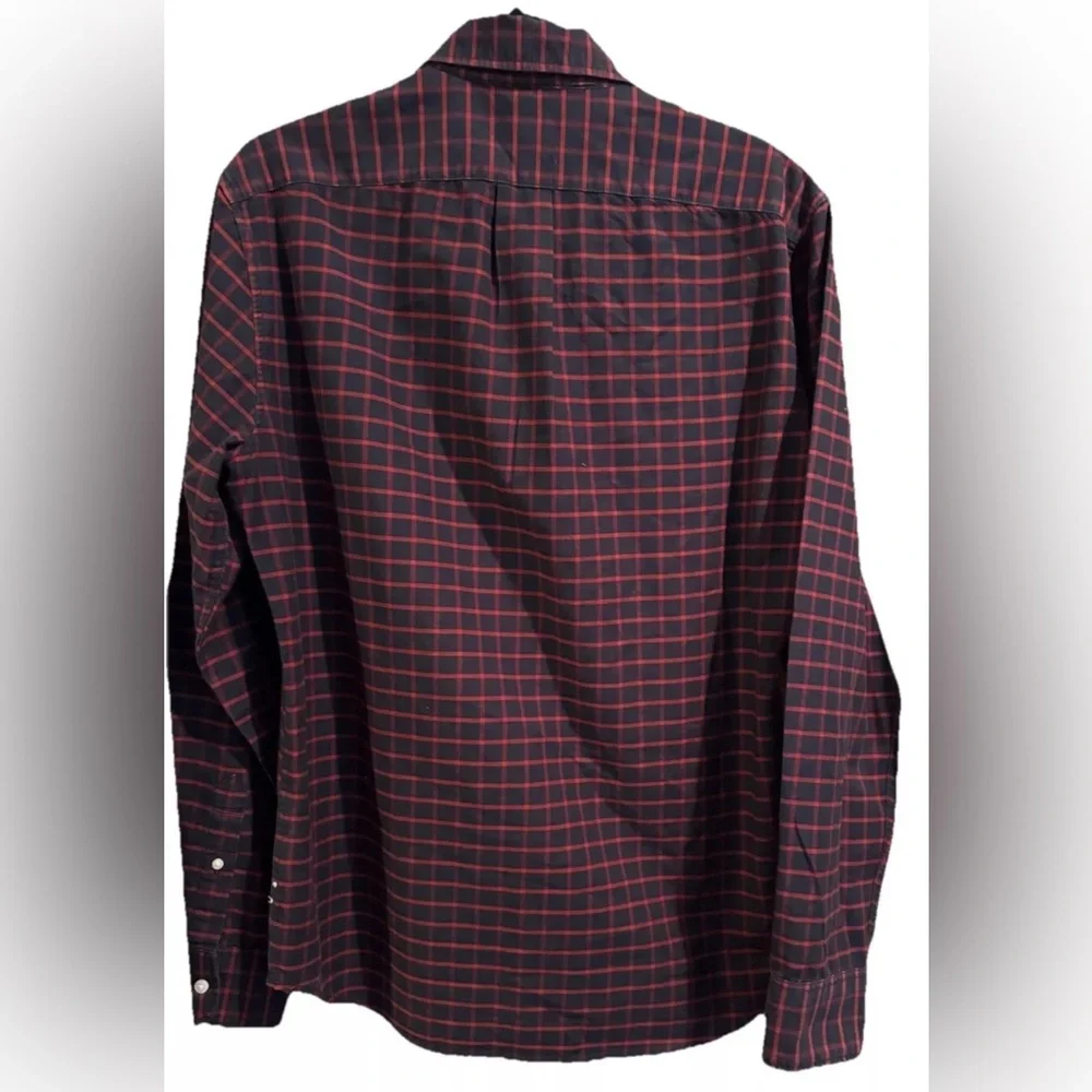 J Crew Pima Cotton Red & Navy Plaid Classic L/S Button‎ Down Size Med Slim